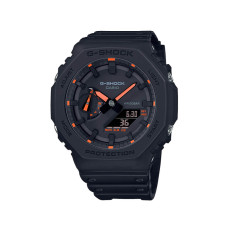 Casio G-Shock GA-2100-1A4ER Ανδρικό Αναλογικό-Ψηφιακό Ρολόι Μαύρο με Πορτοκαλί Λεπτομέρειες, Carbon Core Guard και Αντοχή στο Νερό 200m